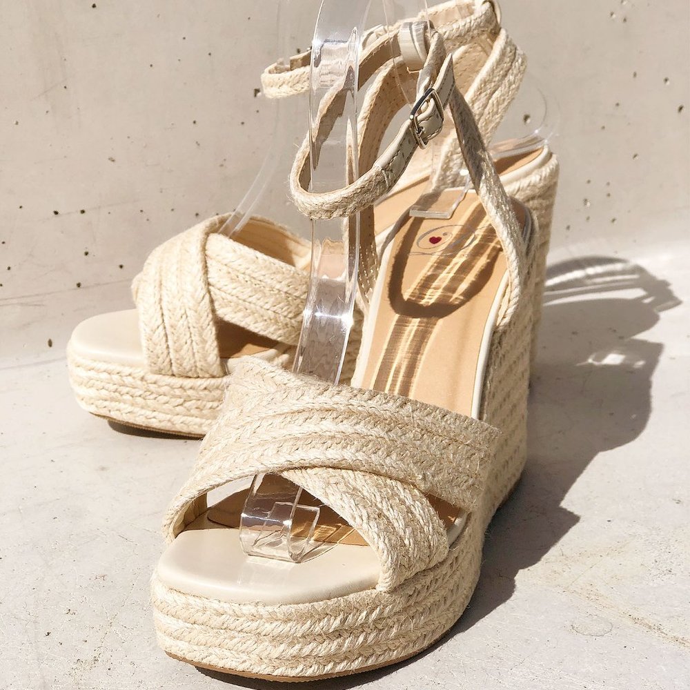 NEW Natural Jute Braid Straw Crisscross Strap Espadrilles Platform Wedges Sandal - Picture 3 of 13